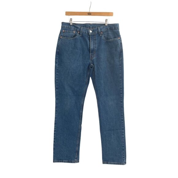 Levis 514 Straight Fit Mens Jeans 36x32 Medium Wash Denim Stretch Classic Blue - Picture 1 of 8